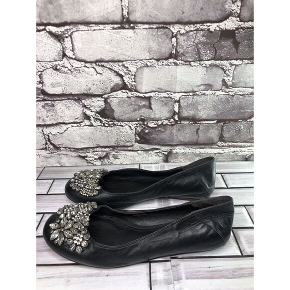 Vera Wang Black Leather Crystal Embellished Ballet Flats Shoes Women sz 5M US/35 - Picture 10 of 16